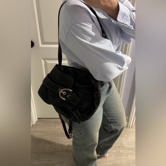 Coach Soho Buckle Mini Backpack Bag Stitching Leather Black Y2K 3559 - Picture 2 of 11